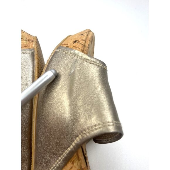 Stuart Weitzman Metallic Leather Wedge Sandals Slides Ladies Size 8.5M Cork - Picture 8 of 10